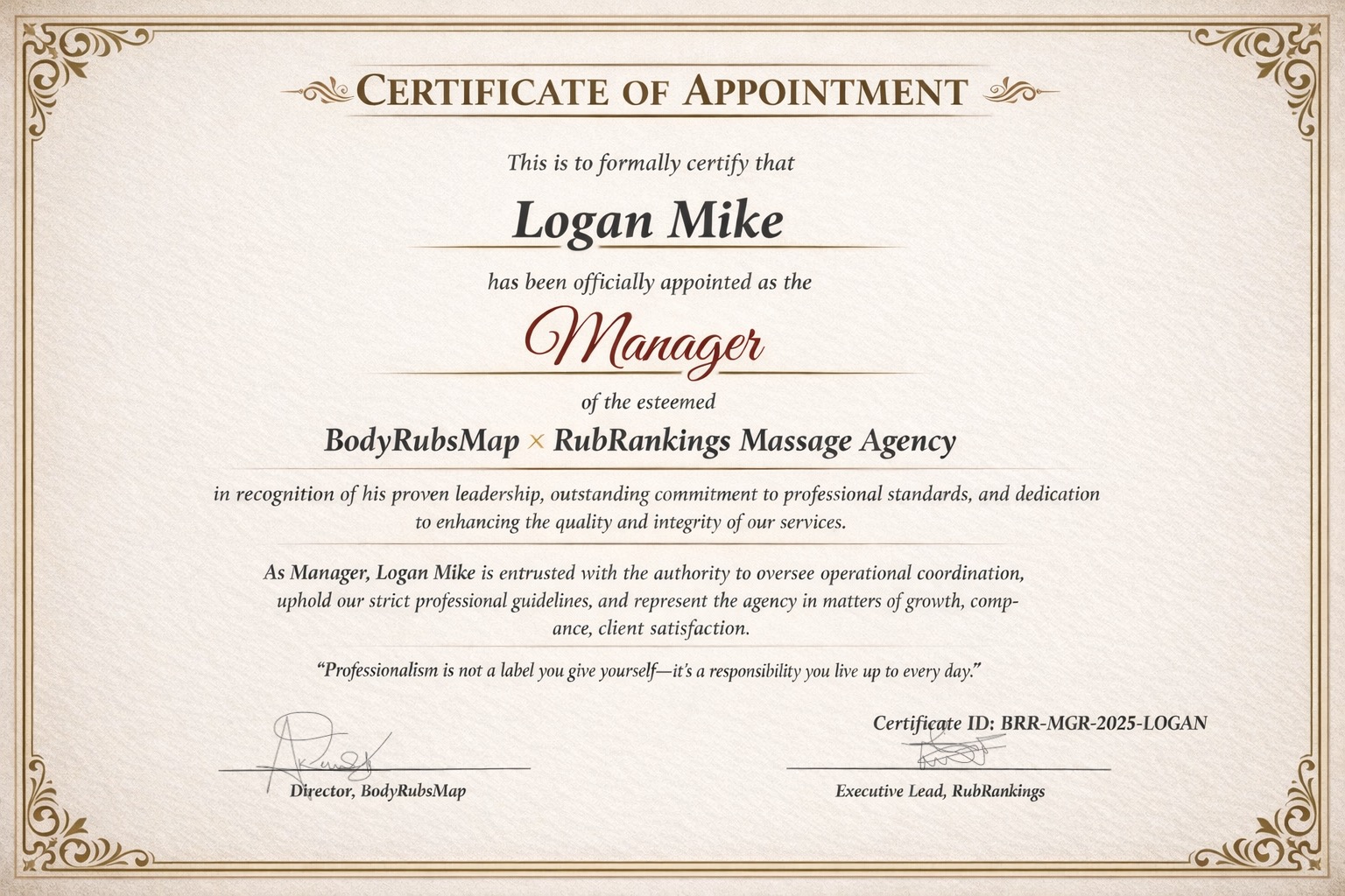Certificate of Appointment for Logan Mike